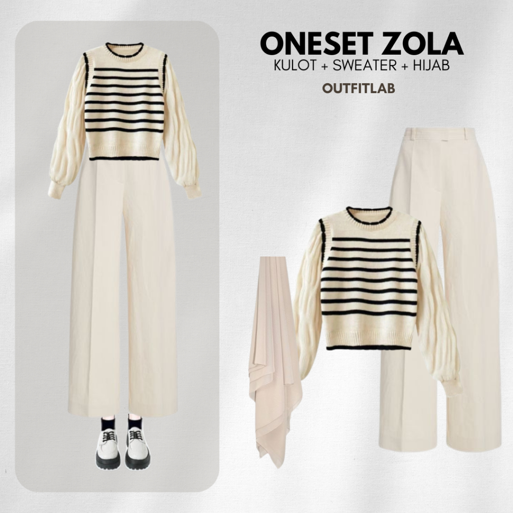 Zola Outfit Set Wanita Setelan Hijab (Sweater Korean|Kulot|Hijab) OOTD Remaja Kekinian Ala Korea