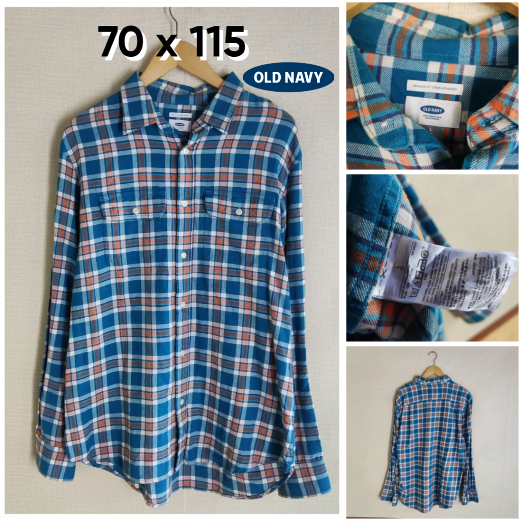 Kemeja Flanel Old Navy Biru Size L Unisex Pria Wanita Atasan Cowok Cewek Outer Tebal ED794