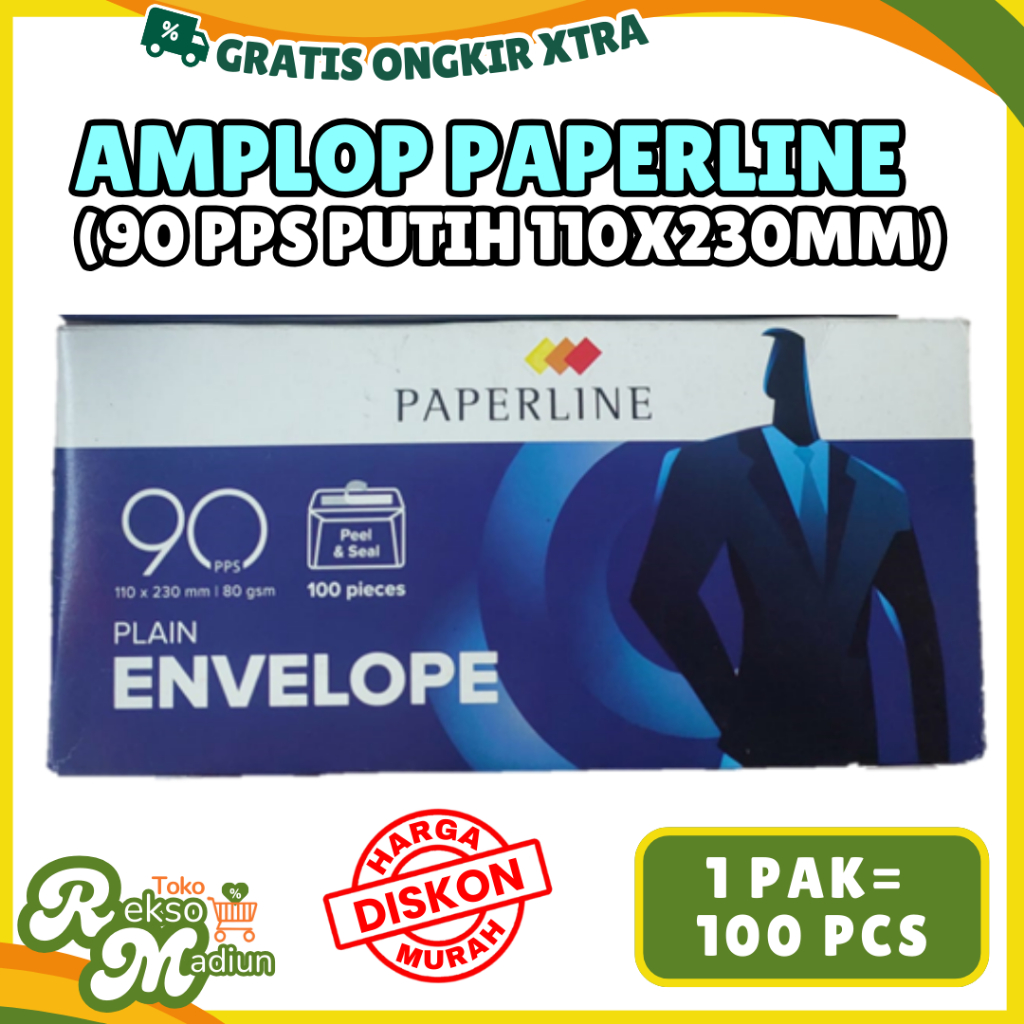 

AMPLOP PUTIH PAPERLINE 90 PPS Polos Perekat / 11 x 23 cm (1 Pak Isi 100 PCS) Dus Biru Ampelop Uang