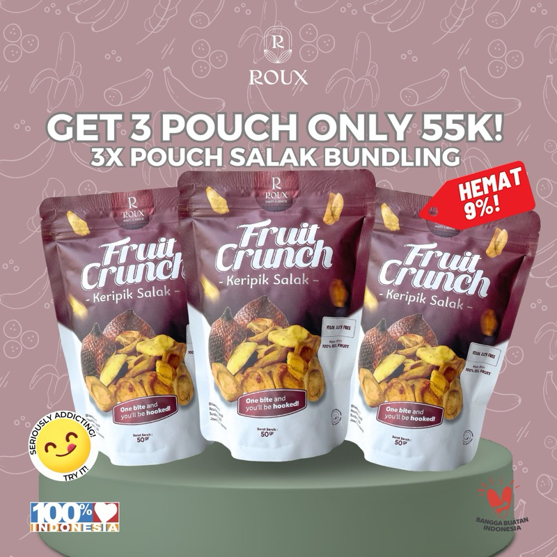 

PAKET BUNDLING ROUX FRUIT CRUNCH KERIPIK SALAK PREMIUM RENYAH ENAK SEHAT HEALTY TANPA TAMBAHAN GULA