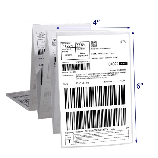 

LABEL STICKER THERMAL 100 X 150 isi 500 pcs / BARCODE 100X150 UKURAN A6 / Kertas Resi