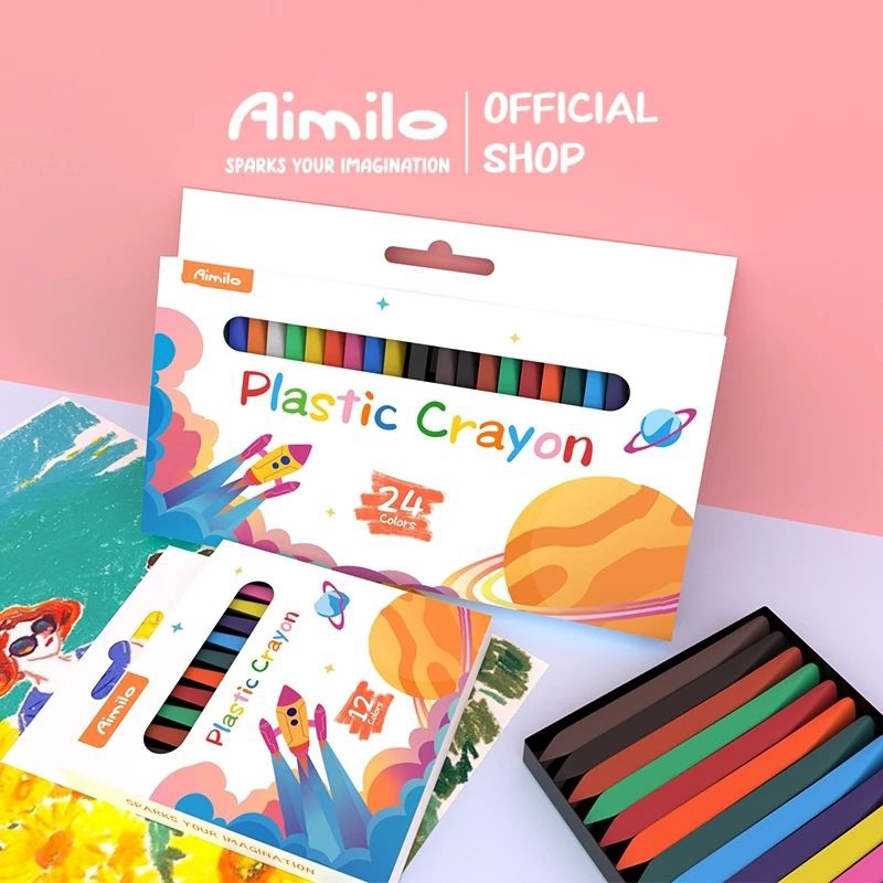 

AIMILO Crayon Set Krayon Plastik 12/24 warna cerah bentuk segitiga