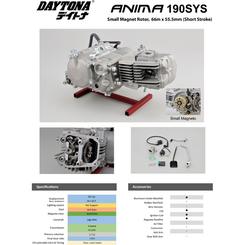 Mesin Motor Daytona Anima 190FE 190SYS 190FSM 160FSM
