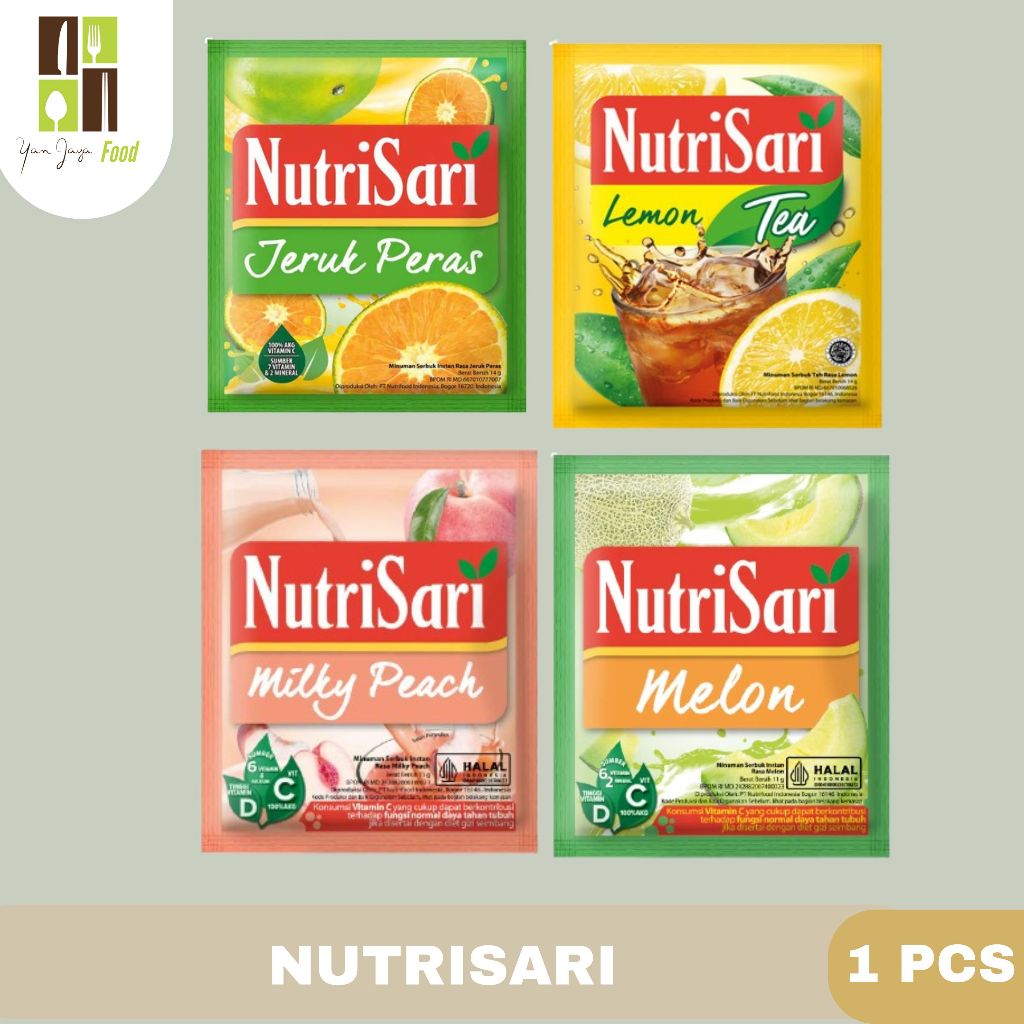 

Nutrisari Minuman Serbuk / Instan / Seduh / Jeruk Peras / Lemon Tea / Milky Peach / Melon 1 PCS