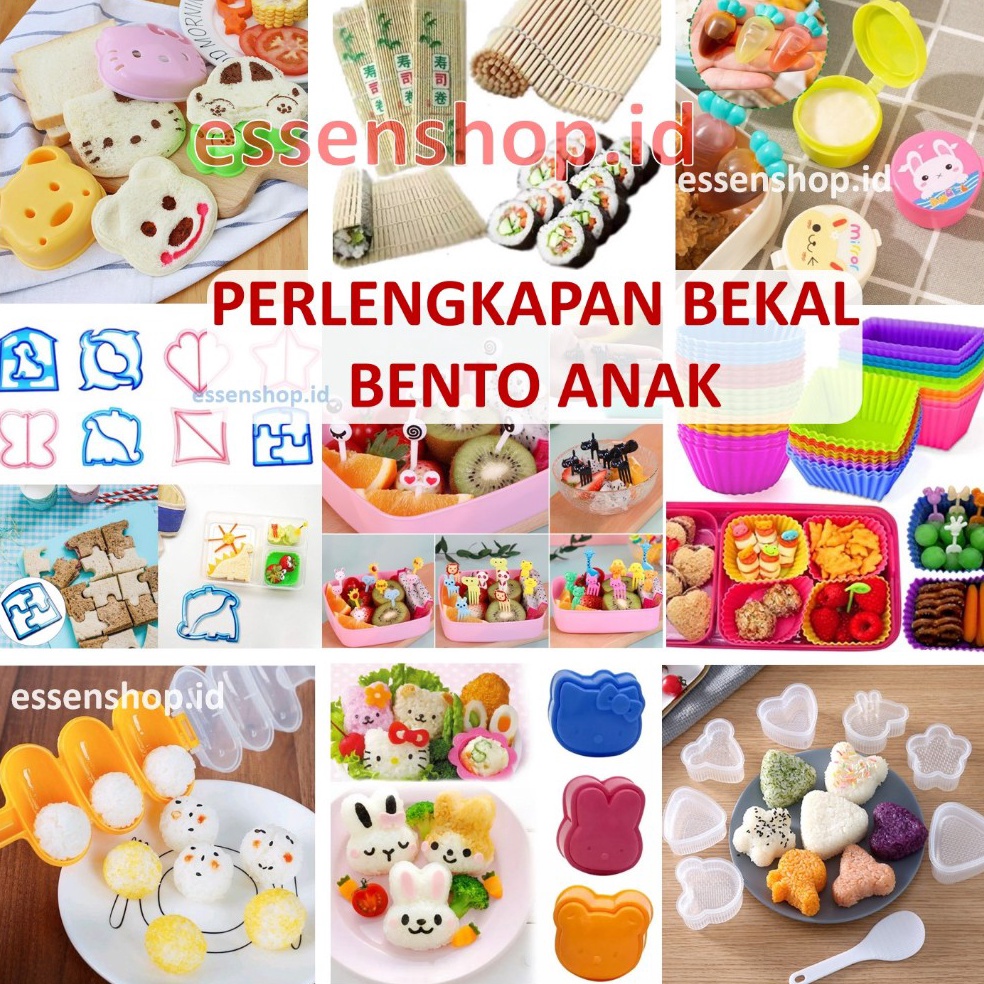 Lariiss Perlengkapan bento bekal anak lucu cetak nasi roti tusukan buah roller sushi wadah silikon c
