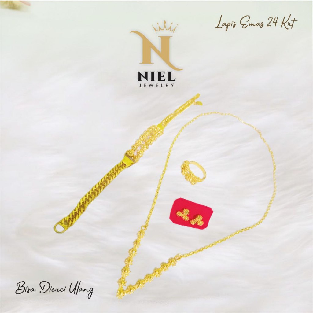 Set Matahari Perhiasan Lapis Emas 24k Wanita Replika Perhiasan Import Premium