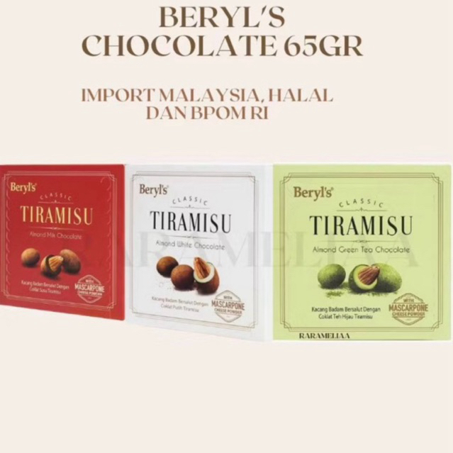 

Beryl's Beryls Coklat Cokelat Malaysia Classic Tiramisu Almond Green Tea Milk White Chocolate 65g