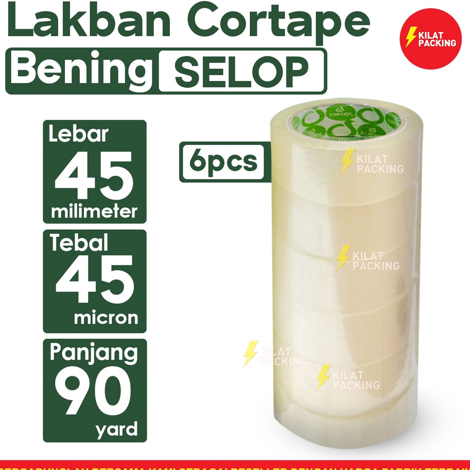 

KODE V9M8 Lakban Cortape Bening 45 mm x 9 yard Ekonomis Termurah 1 Selop
