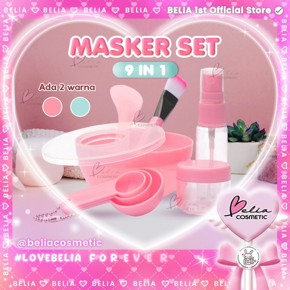 ❤ BELIA ❤ 9 in 1 Mangkok Masker Set | Masker Bowl Kuas Masker Spatula Sendok Takar Botol Spray Jar P