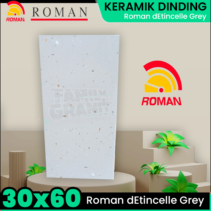 Keramik Dinding 30x60 Roman dEtincelle Grey Motif Marmer Terazzo Glossy