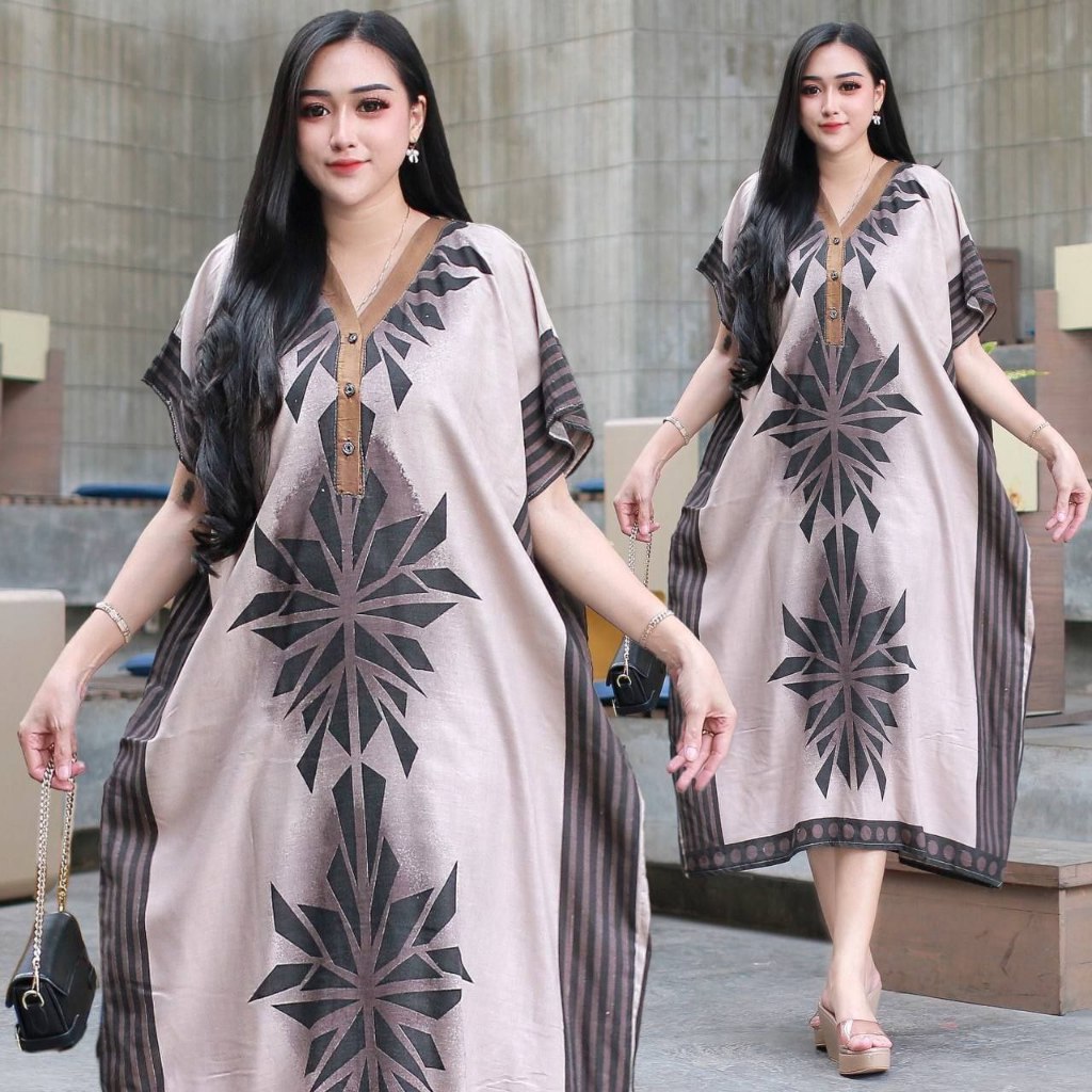 DASTER LOWO KIMOSA KANCING DEPAN MOTIF SALUR COKLATAN MOCA UKURAN ALLSIZE UKURAN JUMBO LD 140 CM PB 