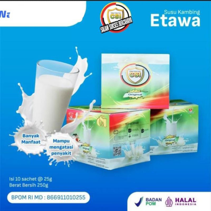 (1 box isi 10 Bks) susu kambing etawa csi asli original berjuta manfaat untuk kesehatan luar dan dal