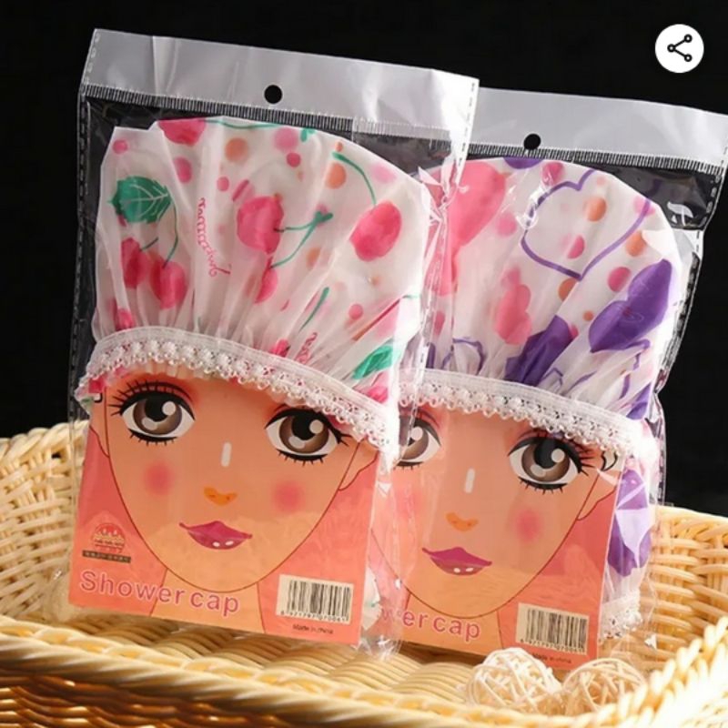Shower Cap Topi Mandi Travel Shower Cap Premium Quality Waterproof Premium