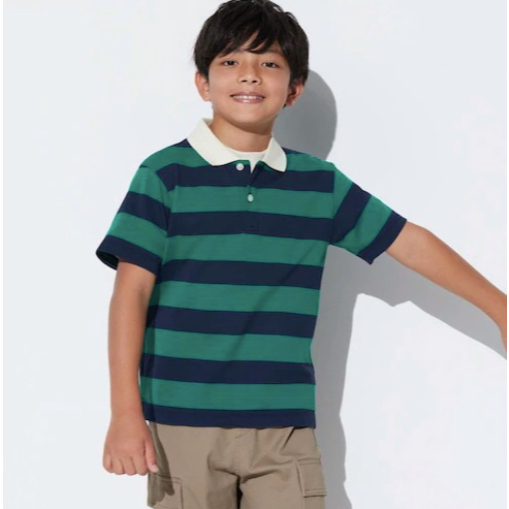 Kaos Polo Dry Pique Green Boy KIDS UNIQLO Garis Preppy Style