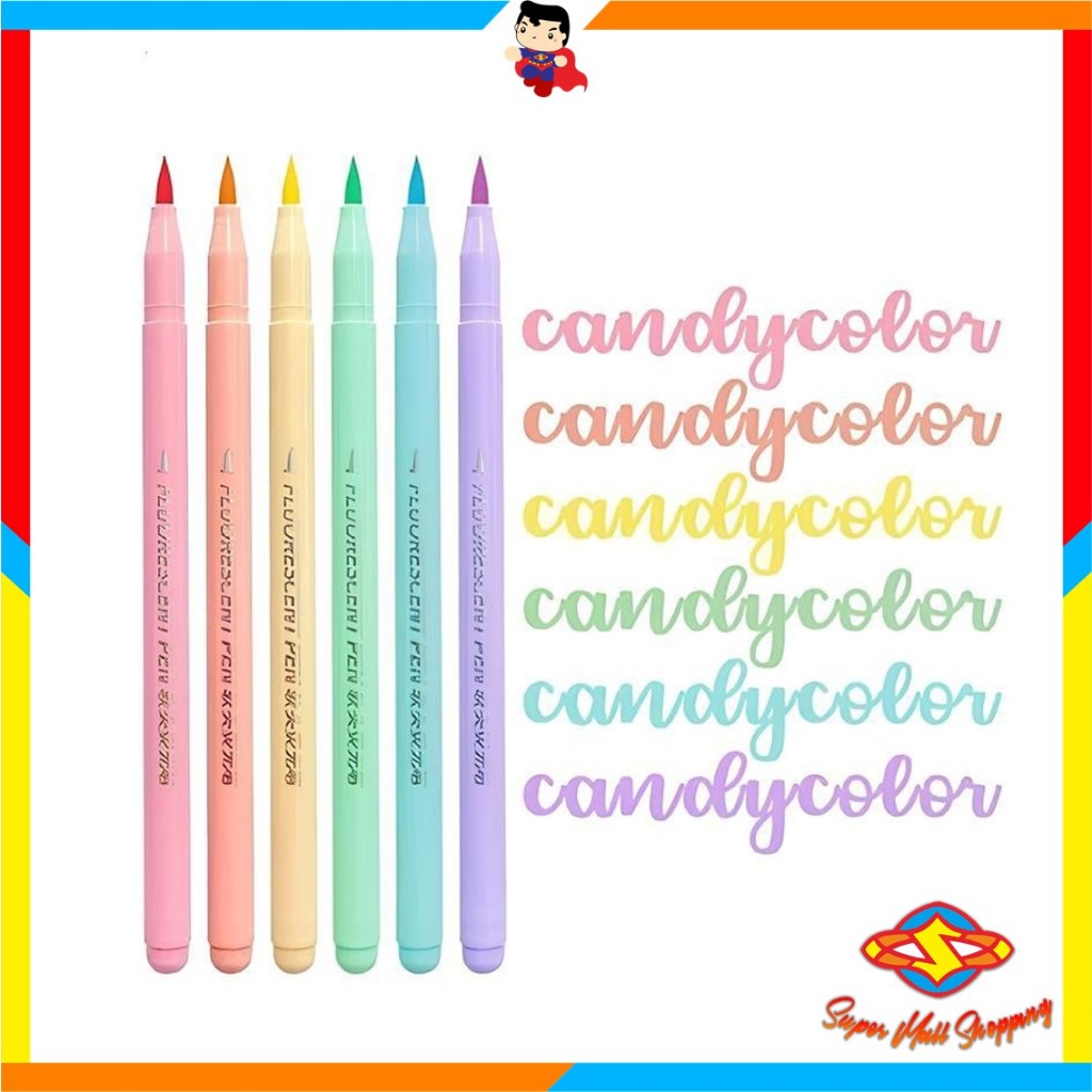 

SMS Set 6pcs Brush Pen Murah Highlighter Pen Calligraphy Brush Lettering Aesthetic Vintage Warna Warni Brush Marker Pena Kuas Warna Pulpen Brush Marker Highlighter Warna Pastel Random