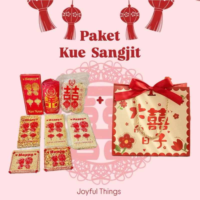 

Joyful Paket Lengkap Kue Sangjit 8pcs / SET Hampers Sangjit dan Paper Bag / Paket Kacang Hijau Kue Jipang Kue Koya Wijen / Kue Sangjit Pernikahan / Wedding Teapai Ceremony / Red Wed Package