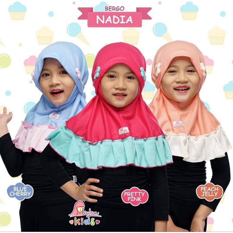 GROSIR  JILBAB ANAK ( 4 pc) Bahan Katun Kaos usia 2-4 tahunan