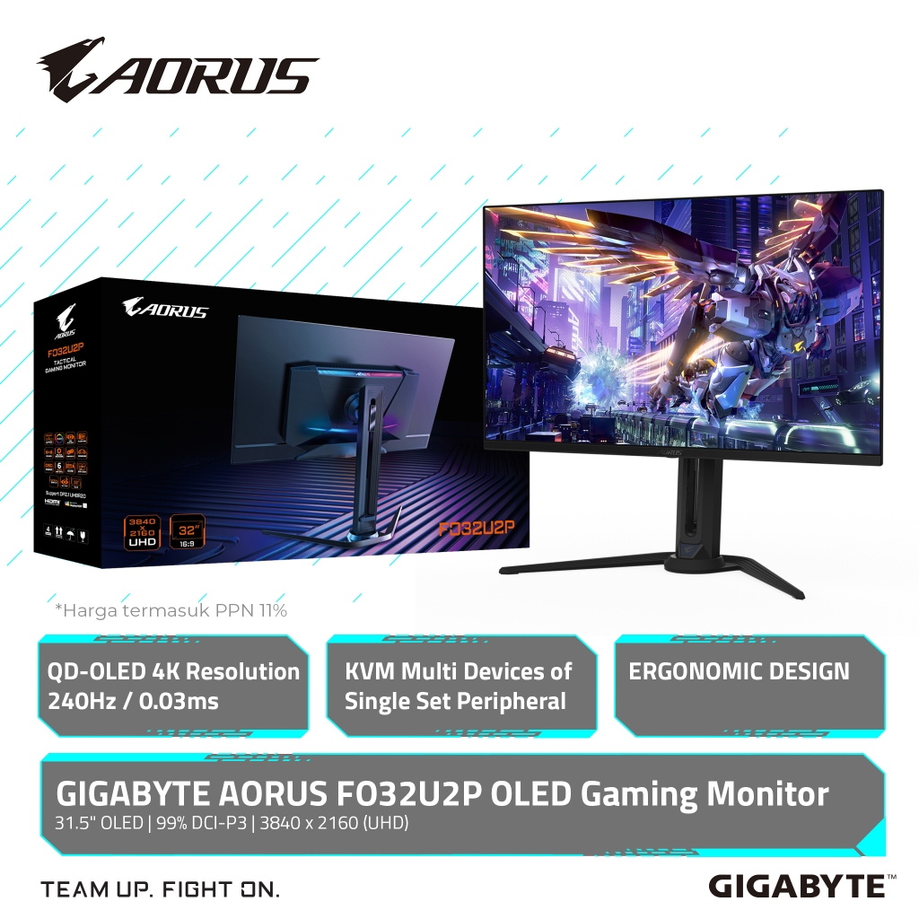 Gigabyte AORUS FO32U2P OLED Gaming Monitor - QD-OLED 4K Ultra HD