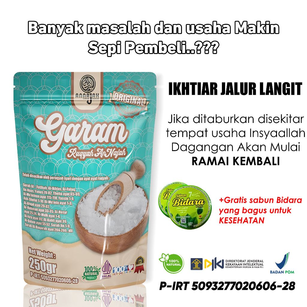 

Garam Ruqyah An Najah Premium ( 250 gram ) Melancarkan Rezeki dan Usaha annajah / Mengusir Jin