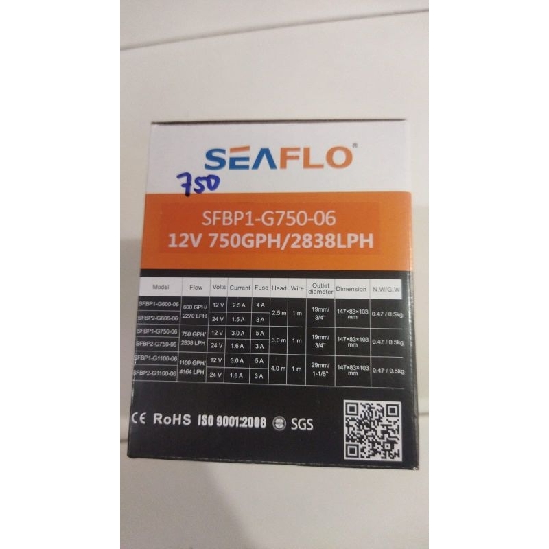 bilge pump Seaflo 750 GPH AUTO  (pompa celup kapal 750 GPH)