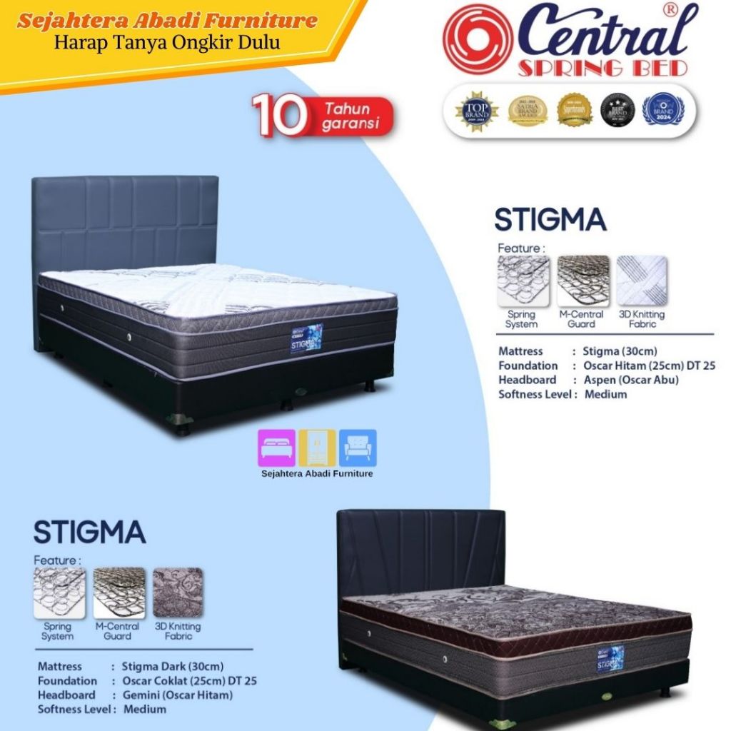 Central Springbed Kasur Central Stigma Plush Top Original Matras & Full Set Free Bantal Guling