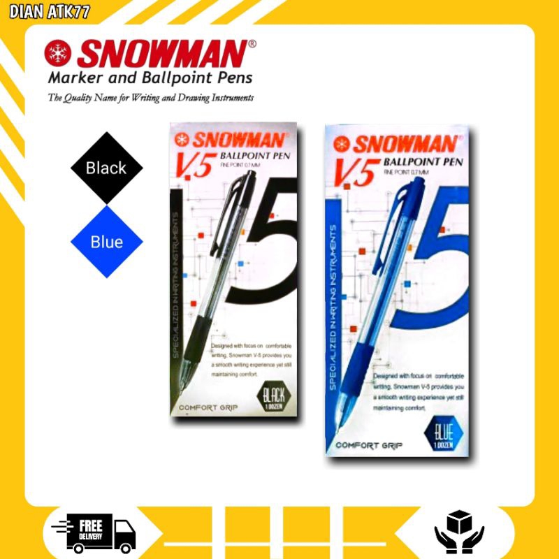 Ballpoint Pen Snowman V5 / Pulpen Snowman 0.7 mm 12PCS / Pulpen Snowman V5 0.7 1 Lusin / Pulpen Snow