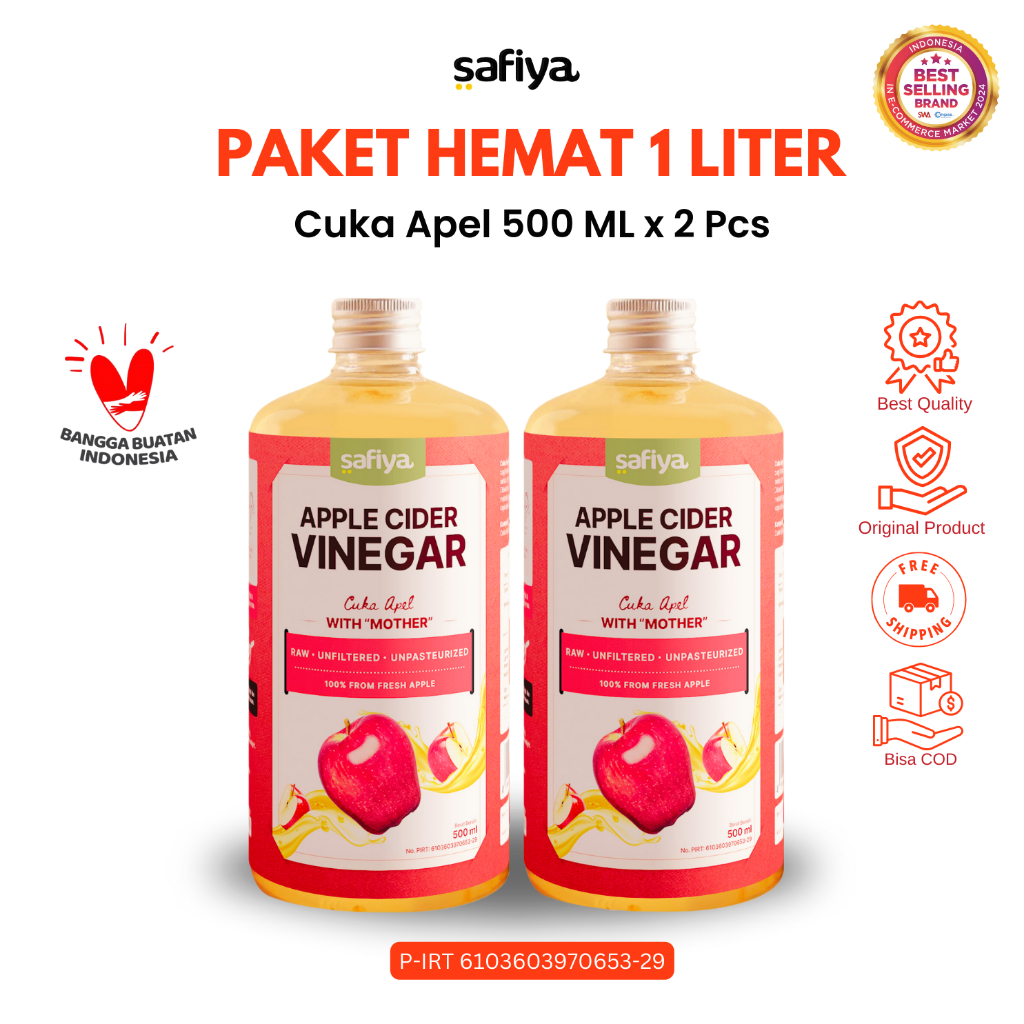 

Safiya Cuka Apel 1 Liter Apple Cider Vinegar With Mother 100% Asli