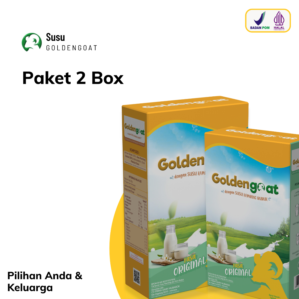 

[ 2 BOX ] GOLDEN GOAT Susu Etawa Bubuk Susu Kambing Pilihan Keluarga 200gr