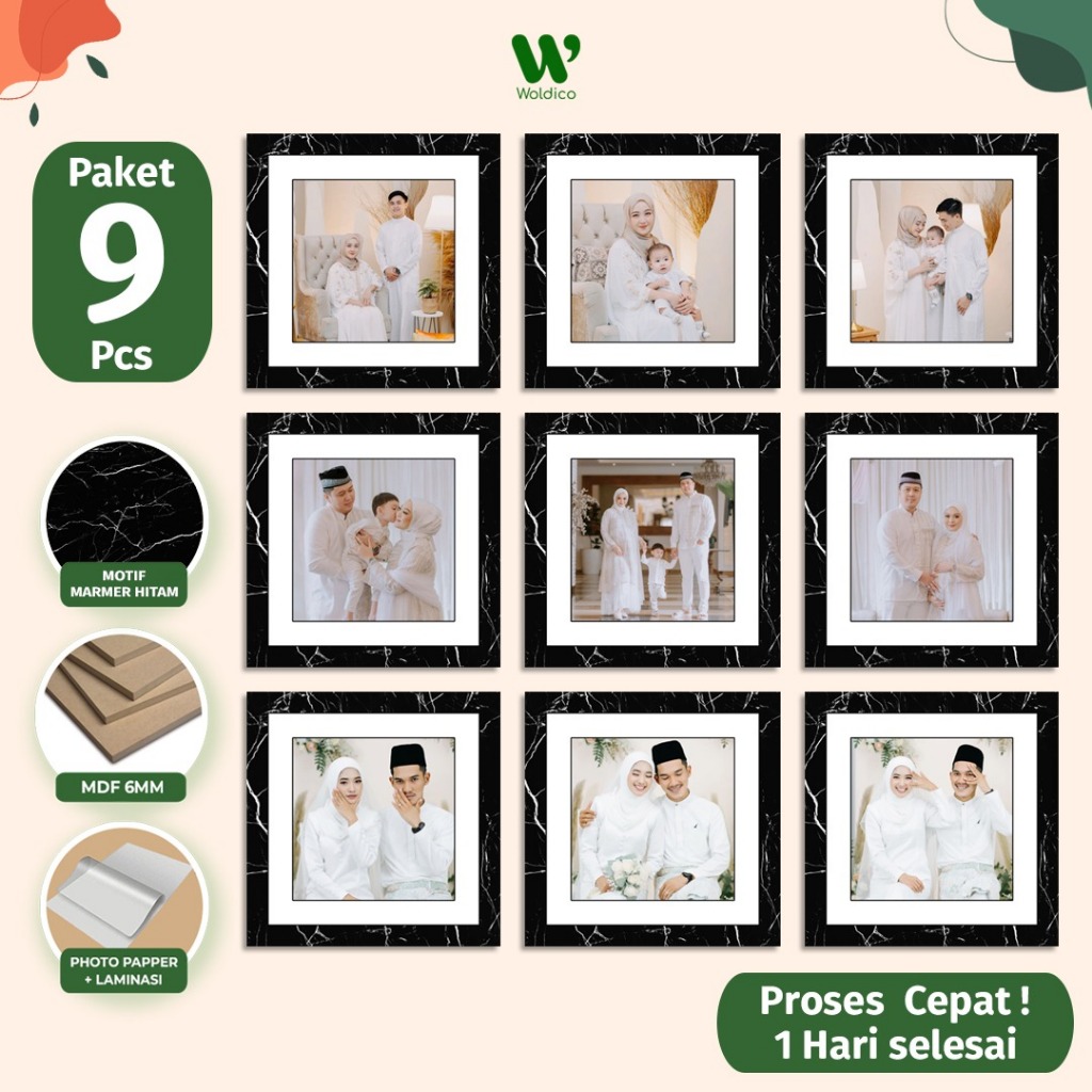 Cetak Foto dan Bingkai Marmer Hitam Aesthetic 9 Pcs