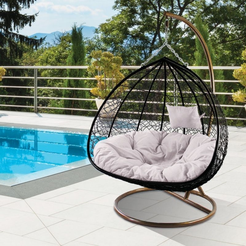 KURSI AYUNAN GANTUNG JUMBO 2 SEAT ROTAN SINTETIS SET CUSHION / AYUNAN GANTUNG INDOOR OUTDOOR DESAIN 