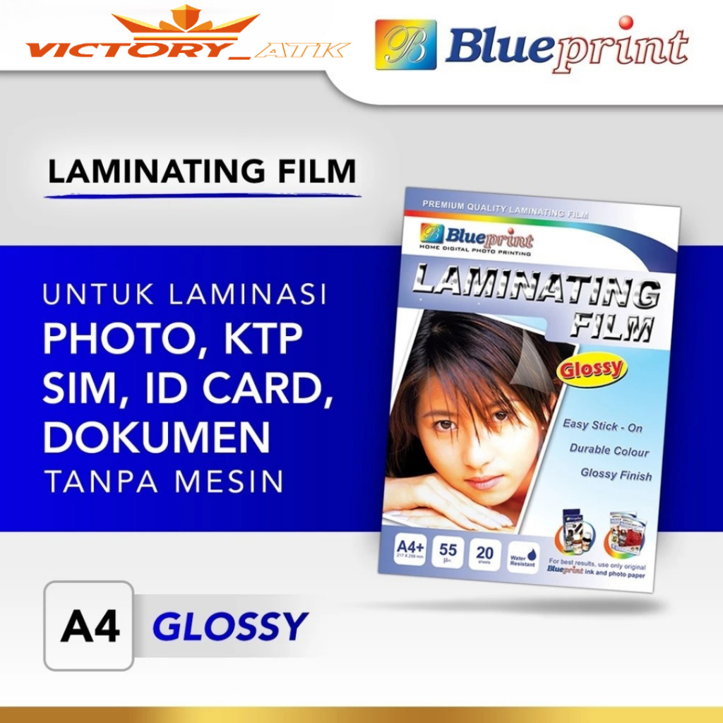 

Kertas Film Laminating A4 BLUEPRINT Laminating Glossy Cold - 20 Lembar