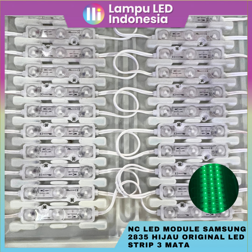 NC LED module Samsung 2835 Hijau Original Led Strip 3 mata cembung
