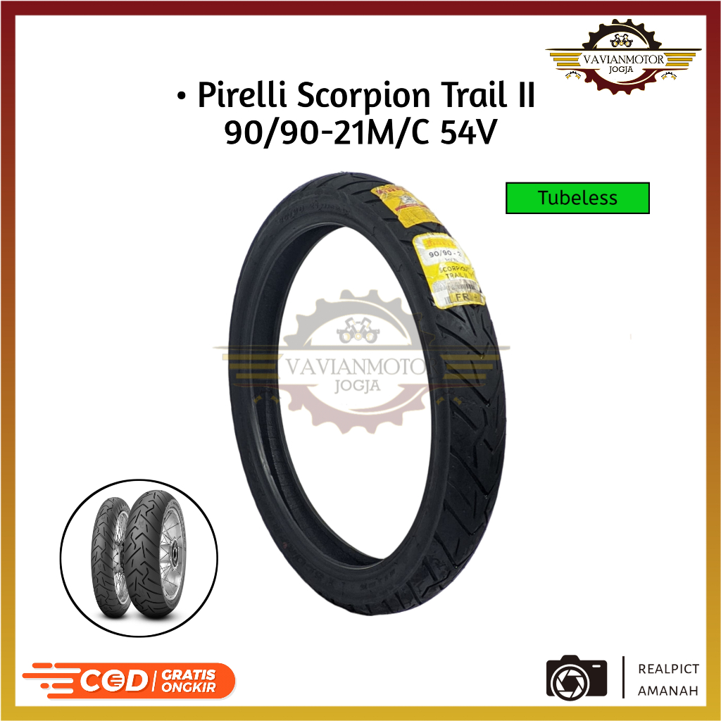 Ban Tubeless Pirelli Scorpion Trail II Ukuran 90/90-21 Ring 21 Merk Pirelli Original Kondisi Baru Ne