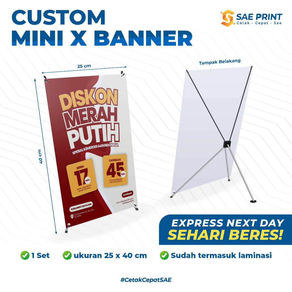 Cetak Mini X Banner Murah / Ukuran 25 x 40 / Mini X Banner Custom / Mini X Banner + Tiang Termurah /