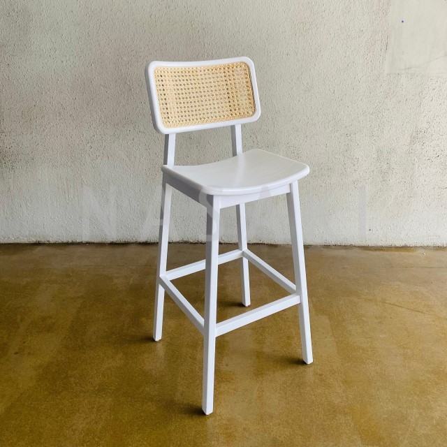 PORTER Bar Stool Kursi Cafe Tinggi Cat Duco Putih Minimalis Rotan