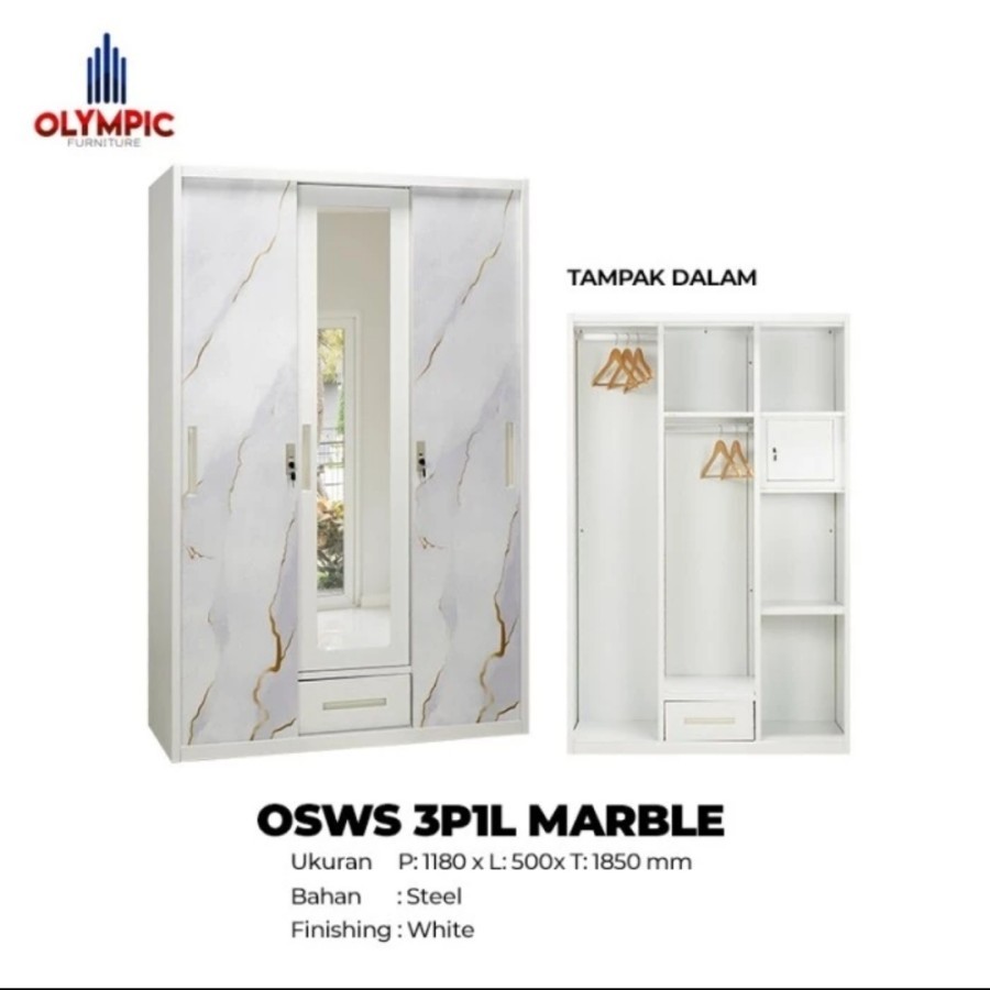 Lemari Baju Pakaian 3 puntu Plat Besi Pintu ayun olymsteel Bandung