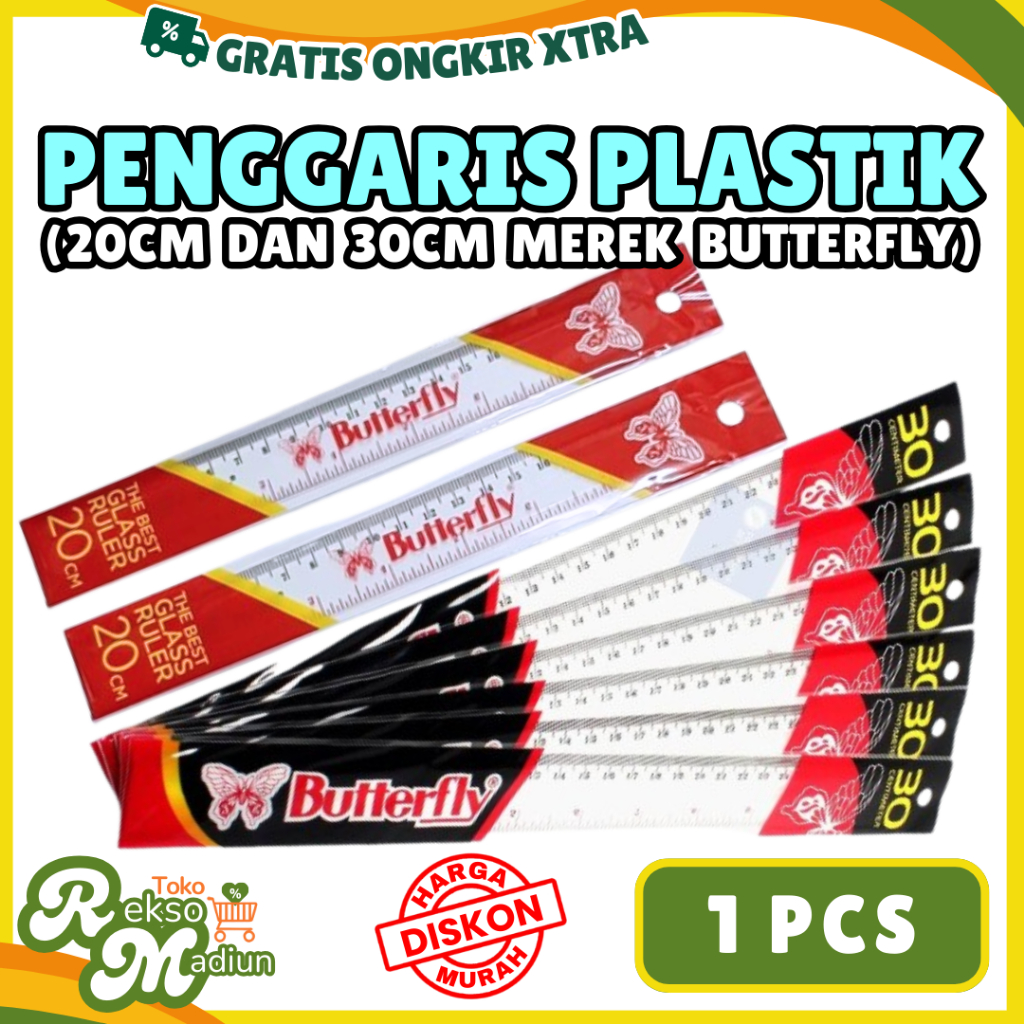 

PENGGARIS PLASTIK BUTTERFLY 20 cm / 30 cm Per PCS - Mika Glass Ruler Mistar Garisan