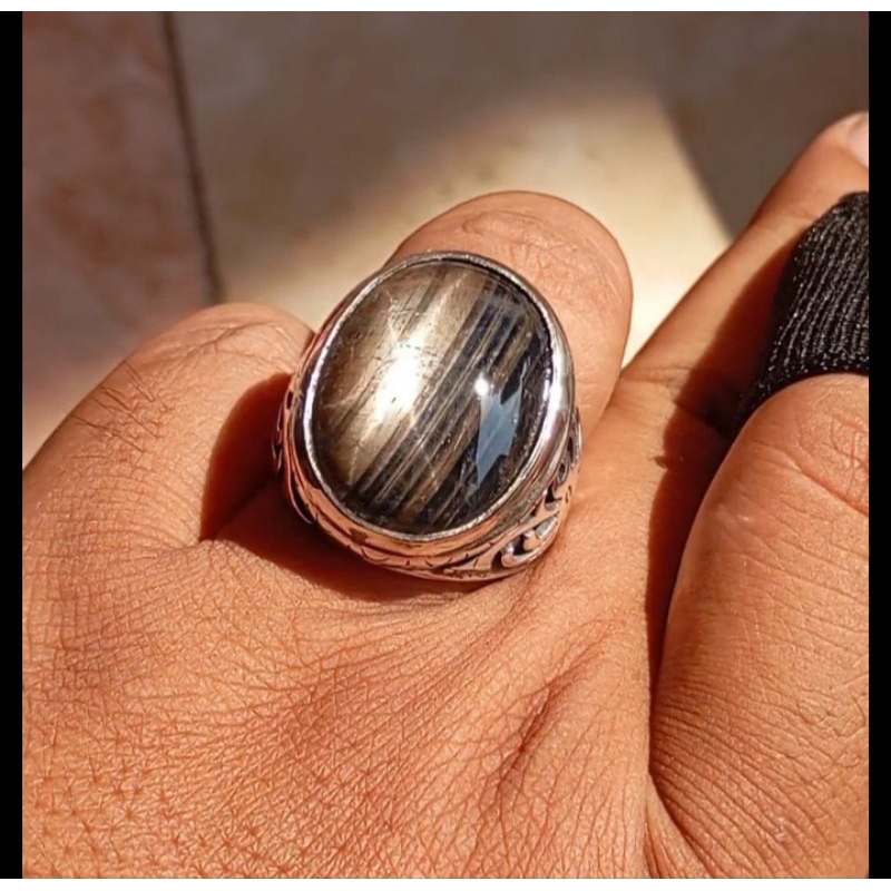 Cincin Black Safir Sapphire Star Jumbo Thailand Perak 925