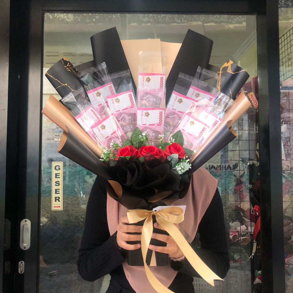 Buket uang kosongan wrapping marmer / buket uang kosongan bandung / buket bandung murah