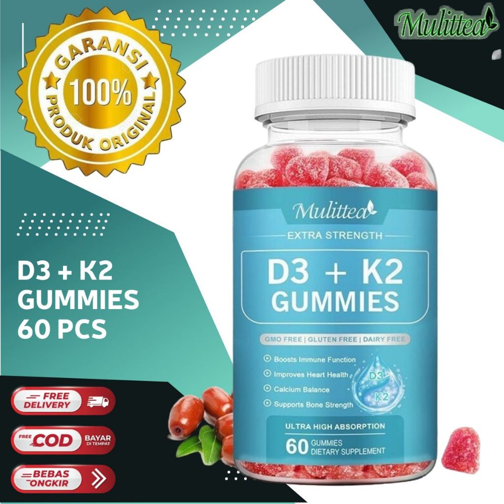 Mulittea Permen Jelly Vitamin D3 K2 Untuk Anak-Anak & Dewasa Mendukung Kesehatan Otot Tulang Gigi