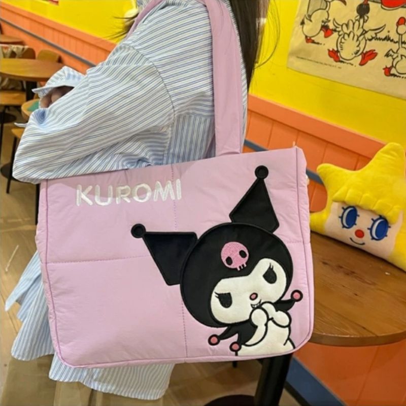 TAS BAHU KUROMI UNGU PURPLE PUFFY SHOULDER BAG TAS PUNDAK BANTALAN EMPUK TOTE PUFF BAG KANCING MAGNE