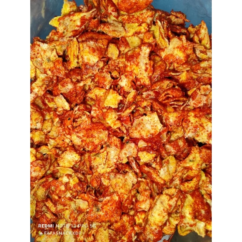 

Emping jagung pedas kemasan 250gr