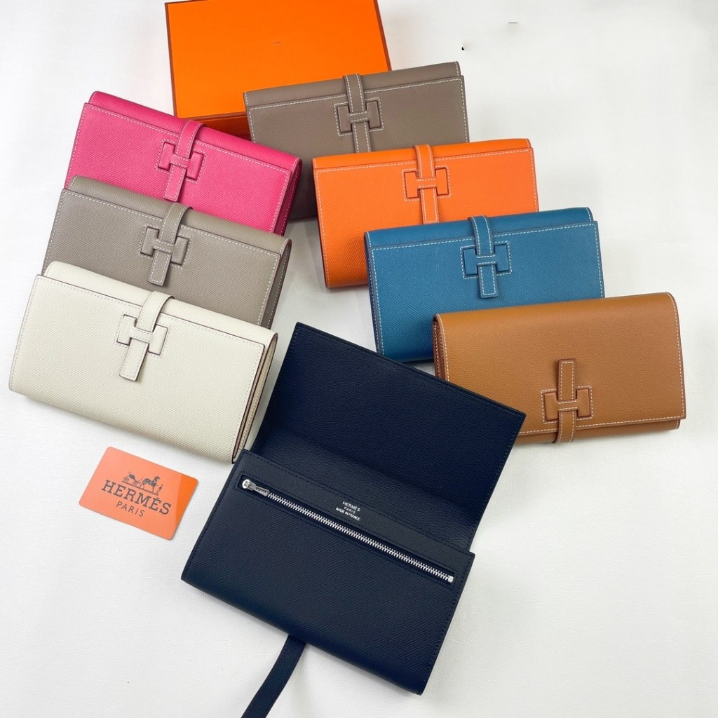 Dompet panjang kulit sapi baru Hermes, tas kulit, dompet uang kertas besar, dompet wanita, dompet ka