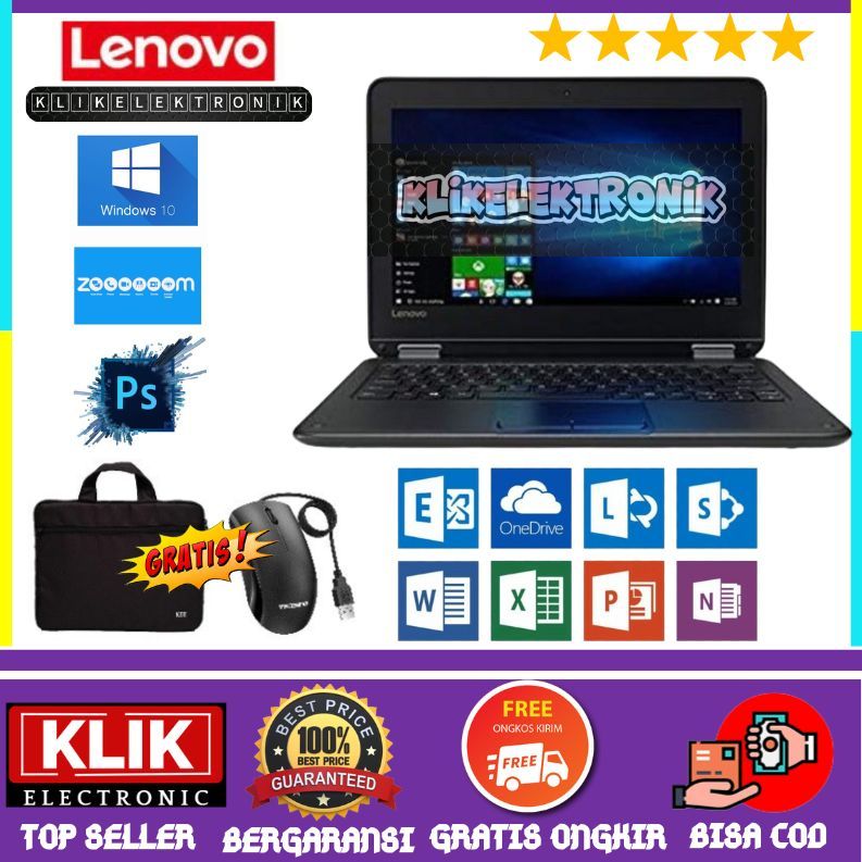 LAPTOP BISA TABLET OK  LENOVO YOGA N23 N3160 4GB/256GB SSD SIAP PAKAI / WIN 10 / BONUS TAS DAN MOUSE