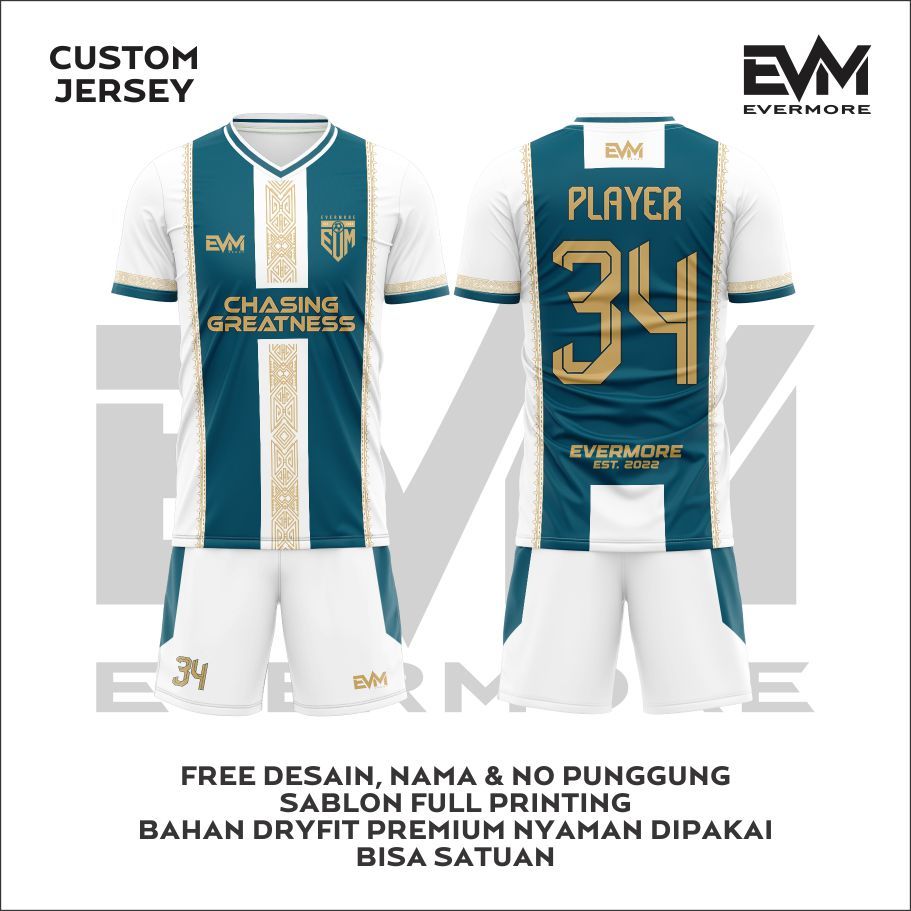 Jersey Sport ARABIAN BOY Putih Tosca Bebas Custom Bisa Satuan Full Printing EVM Sportwear