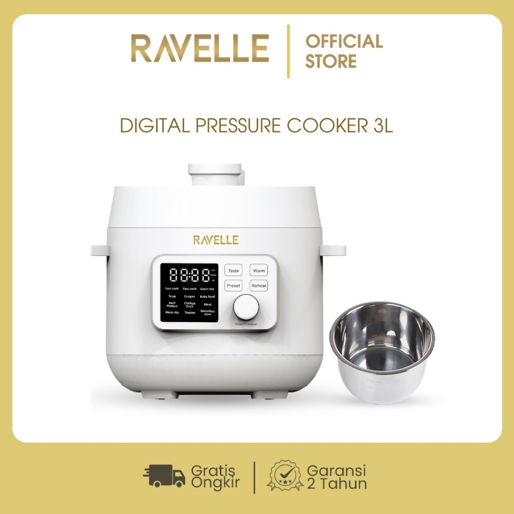 RAVELLE Digital Pressure Cooker 3L - Panci Presto Listrik Multifungsi