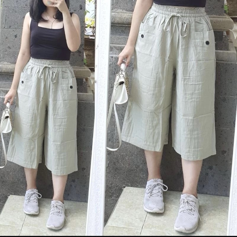 CELANA PENDEK JUMBO 7/8 BAHAN LINEN CRINGKLE / KULOT JUMBO BIG SIZE PENDEK LINEN PREMIUM