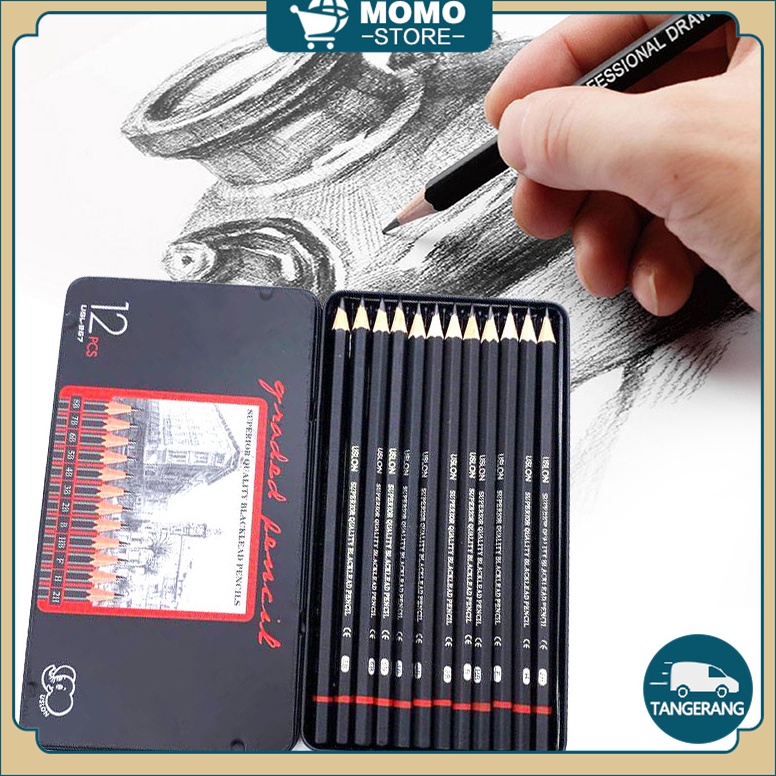 

KODE E3B9 12 Pcs Charcoal Sketch Pencil Set 2H H F B HB 2B 3B 4B 5B 6B 7B 8B Pensil Sketsa Set Lengkap