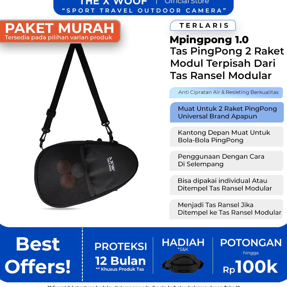 Tidak Diragukan Tas Raket Pingpong 2 Bet Bat Tas Raket Tenis Meja Anti Cipratan Air The X Woof Mping