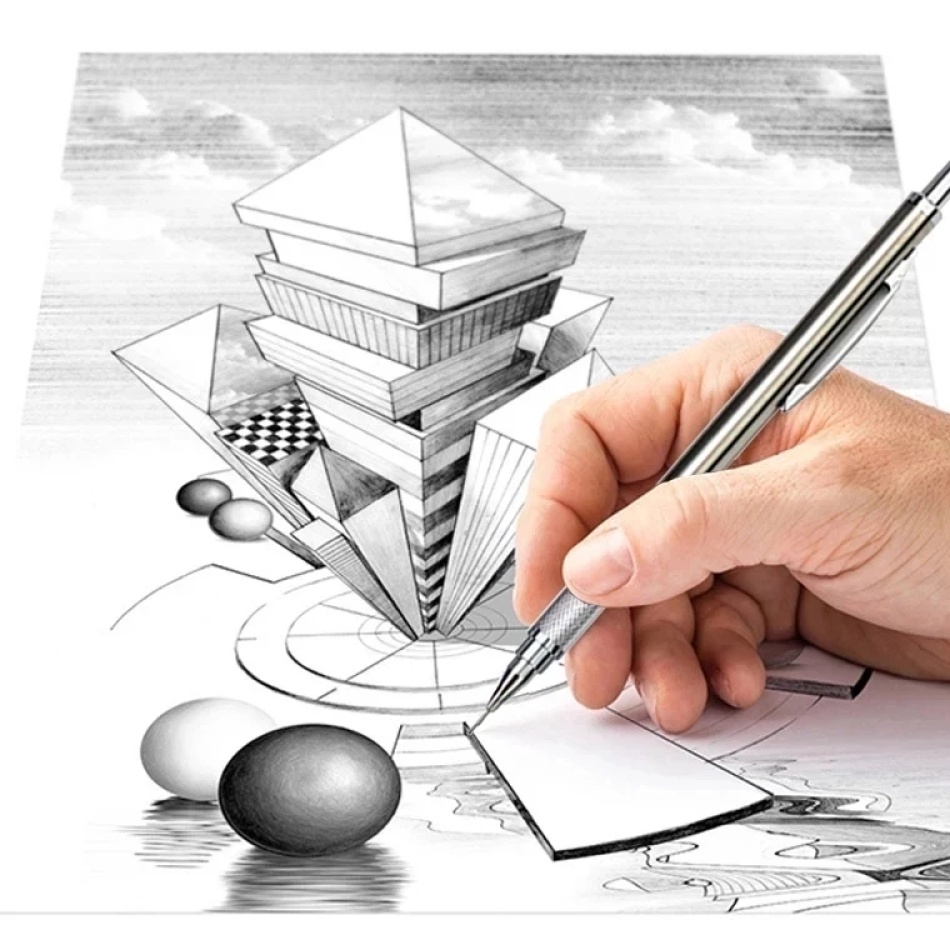 

KODE E6U7 Pensil Mekanik Mechanical Pencil with Refill 3mm 5mm 7mm MF78 Silver Sistem Mekanik Metal Tahan Lama